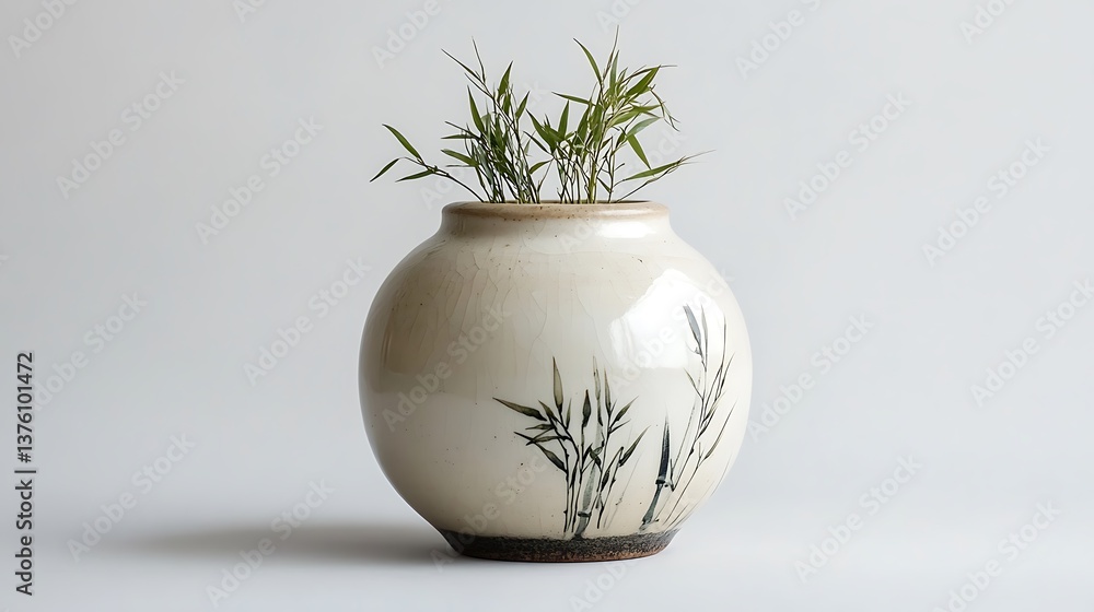 Small Japanese Ikebana Vase with Elegant Hand-Painted Bamboo Stalks and Minimalist Patterns for Flower Arrangements Small Japanese Ikebana Vase with Elegant Hand-Painted Bamboo Stalks and Minimalist Patterns for Flower Arrangements