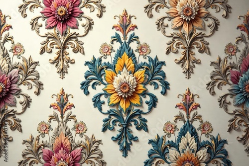 Intricate floral damask wallpaper in muted tones , vintage, wallpaper texture