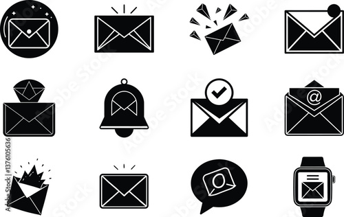 Email Icons Messaging, Notification, Communication, Inbox, Post, Sending, Receiving, Read, New, Mail