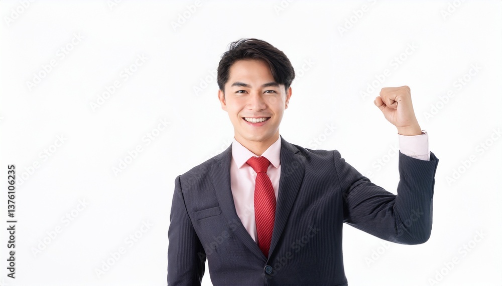 a young man wearing a formal suit and a red tie smiles, he is happy a young man wearing a formal suit and a red tie smiles, he is happy