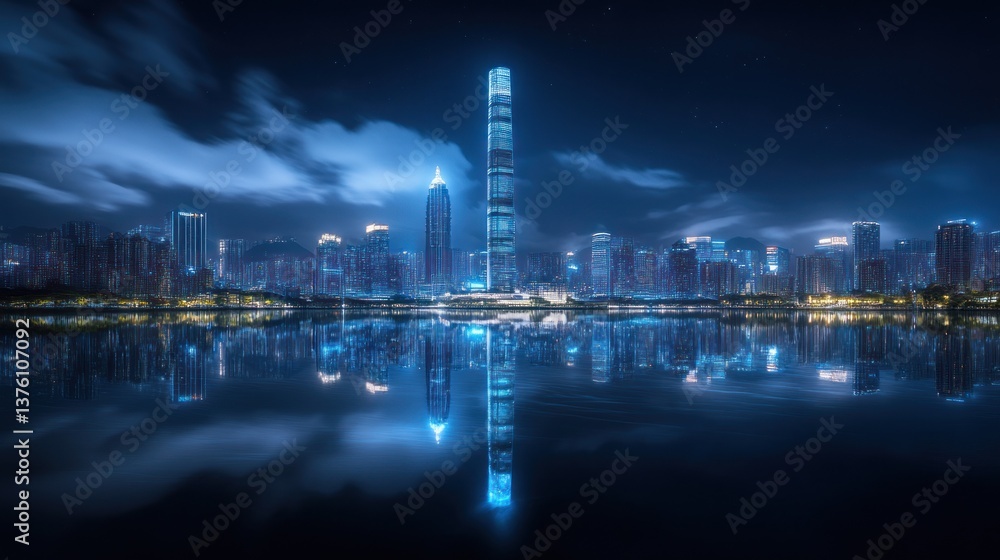 Fototapeta premium Night Cityscape Reflection