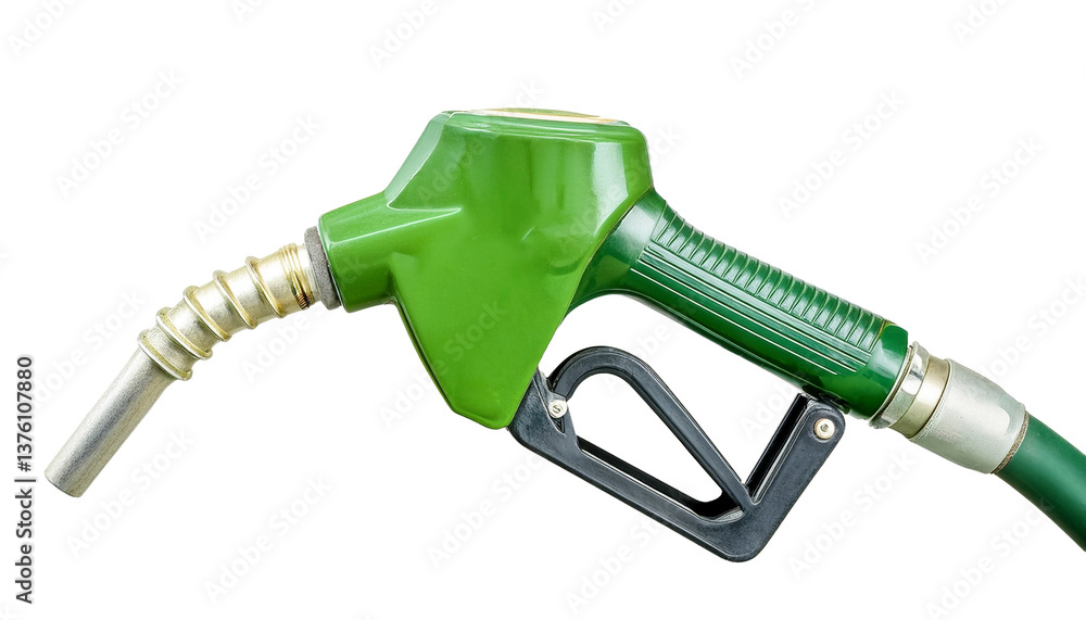 a close-up of a green fuel nozzle, isolated a close-up of a green fuel nozzle, isolated