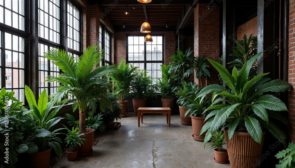 Fototapeta premium Indoor plants thriving in cozy space with natural light 