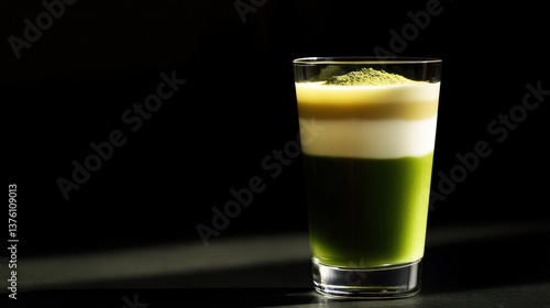 Wallpaper Mural Layered matcha beverage artfully presented close-up modern photography dark background captivating contrast and visual appeal Torontodigital.ca