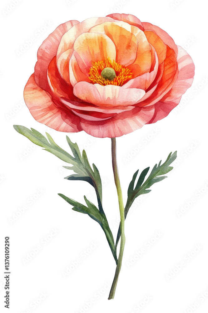Naklejka premium PNG A ranunculus flower illustration watercolor design.