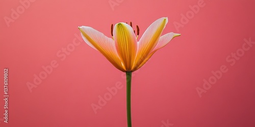 Single Elegant Lily Flower on a Vibrant Pink Background Floral Minimalism with Copy Space