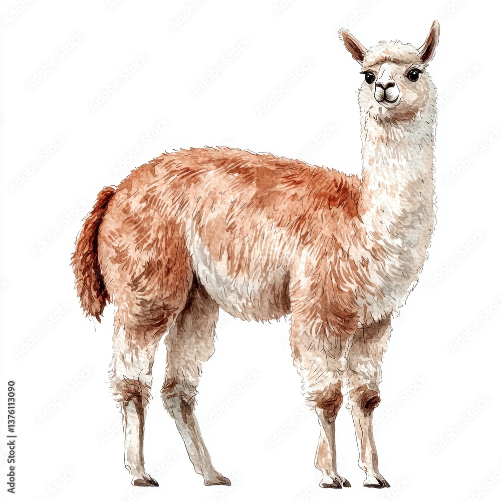Fototapeta premium Detailed Illustration of a Lively and Charming Alpaca Animal