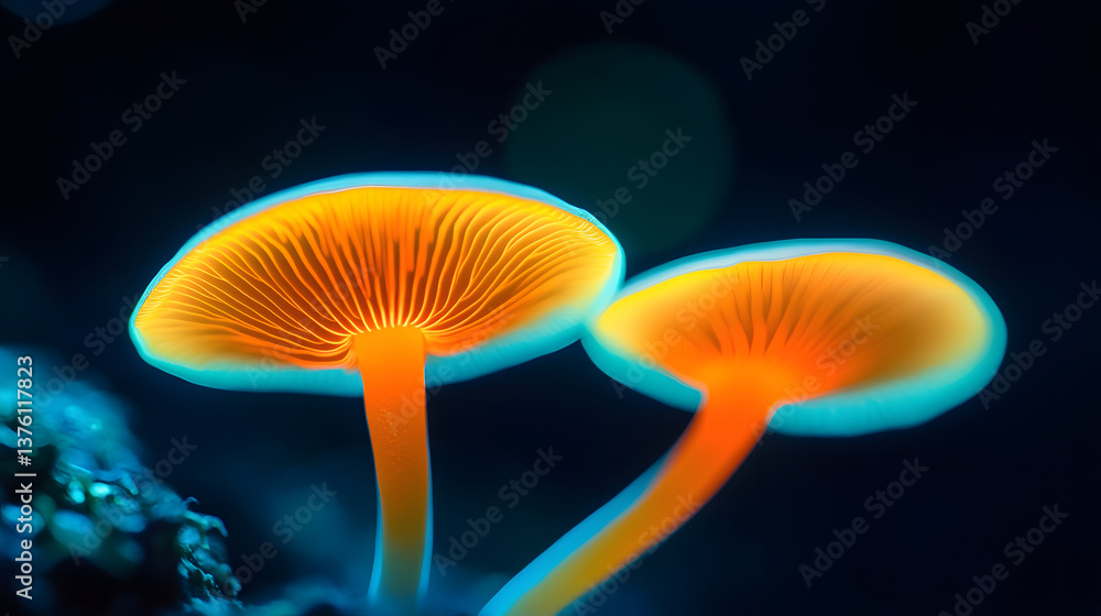 Forest luminous mushroom close-up fantasy fairy tale mysterious scene illustration Forest luminous mushroom close-up fantasy fairy tale mysterious scene illustration