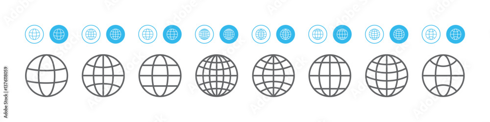 Set of world icon. Globe Symbol, web logo, world wide web, earth, planet. Vector illustration. Set of world icon. Globe Symbol, web logo, world wide web, earth, planet. Vector illustration.