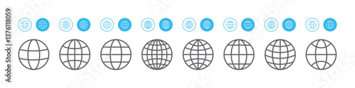 Set of world icon. Globe Symbol, web logo, world wide web, earth, planet. Vector illustration.
