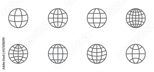 Set of world icon. Globe Symbol, web logo, world wide web, earth, planet. Vector illustration.