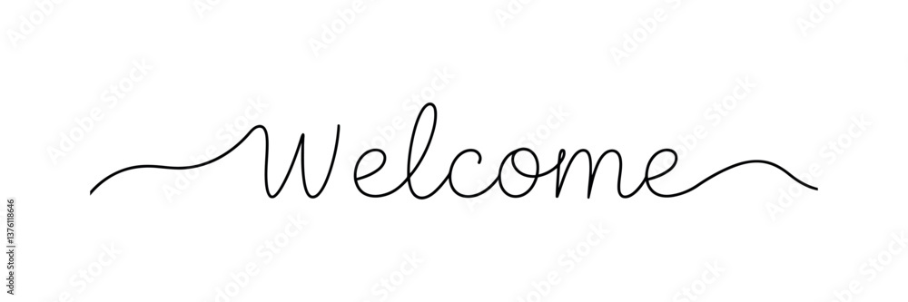 Welcome calligraphy lettering. One line continuous word welcome. Vector illustration. Welcome calligraphy lettering. One line continuous word welcome. Vector illustration.