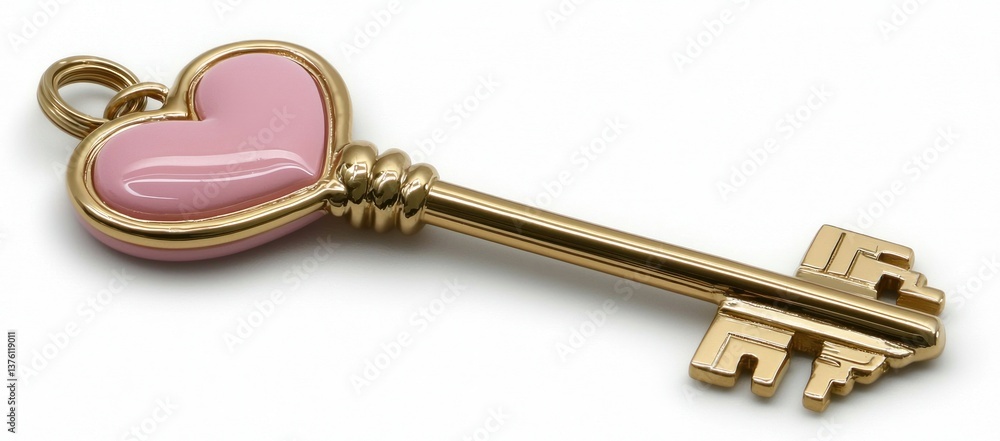Pink heart-shaped key charm pendant isolated on white. Pink heart-shaped key charm pendant isolated on white.