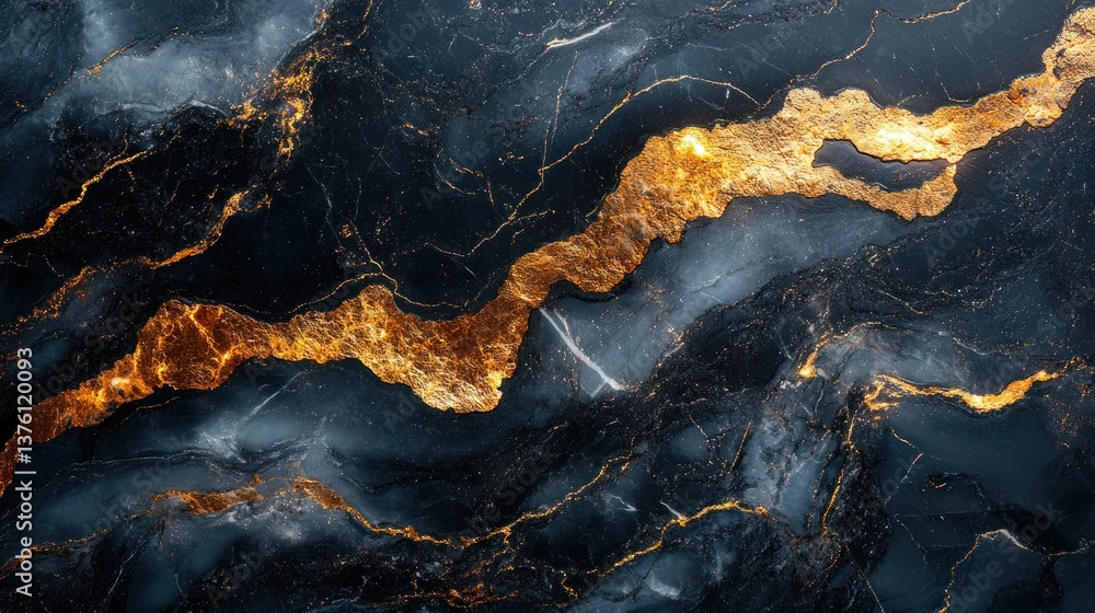 Dark marble vein pattern with gold highlights, abstract background Dark marble vein pattern with gold highlights, abstract background
