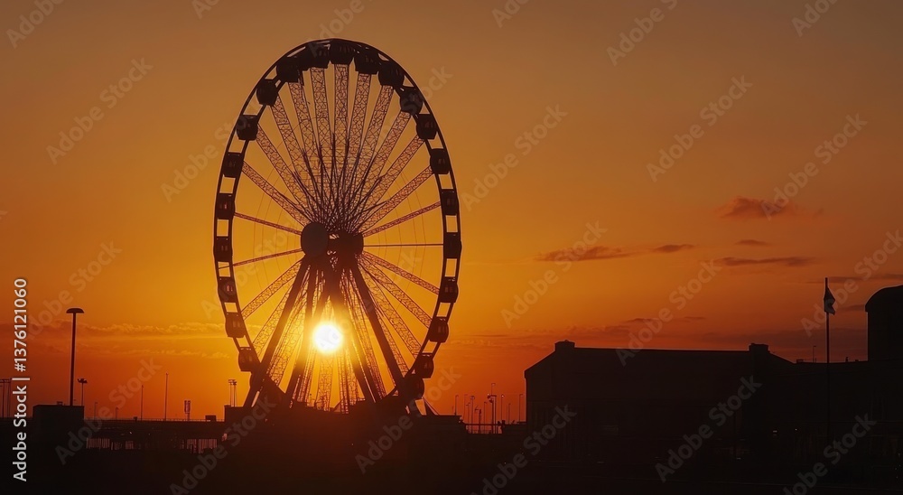 Ferris Wheel at Sunset Beautiful Cityscape Silhouette Travel Destination Ferris Wheel at Sunset Beautiful Cityscape Silhouette Travel Destination