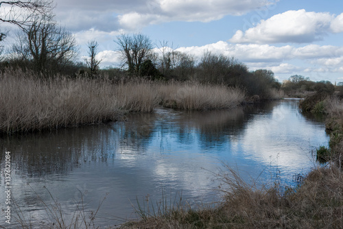 reflections in the river Test at Stockbridge Hampshire England
