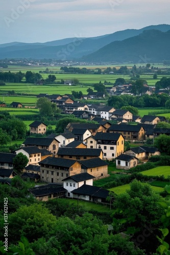 Wallpaper Mural arafed village with a mountain in the background Torontodigital.ca