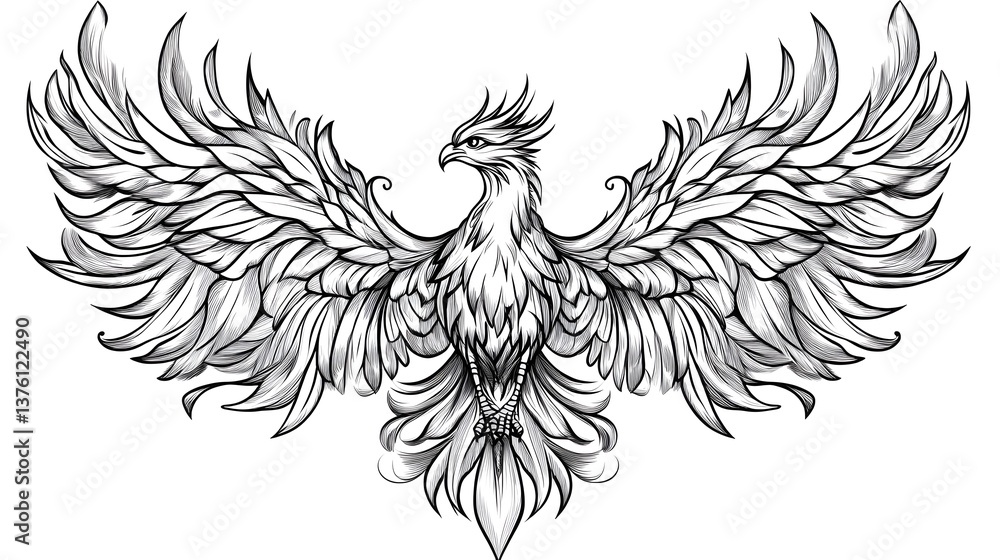 Fototapeta premium Majestic Eagle Spread Wings Powerful Mythological Creature Graphic