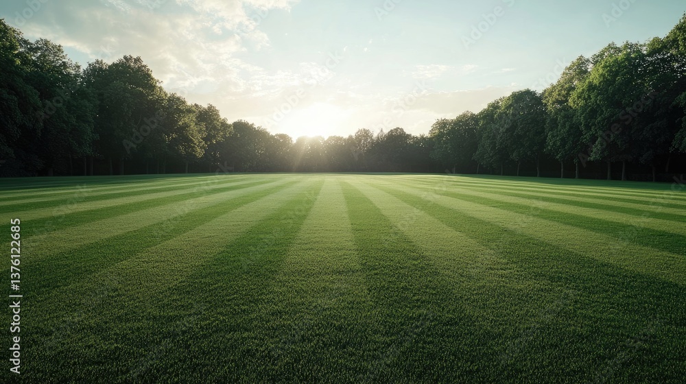 A cricket pitch with freshly mowed grass A cricket pitch with freshly mowed grass