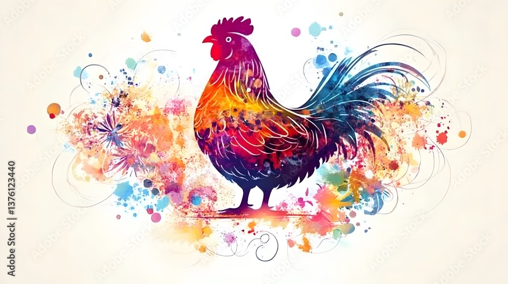 Fototapeta premium Vibrant and Whimsical Rooster Digital