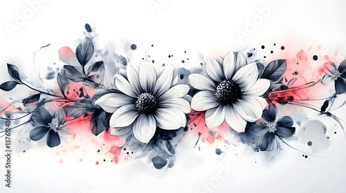 Floral Arrangement with Watercolor Splash Background