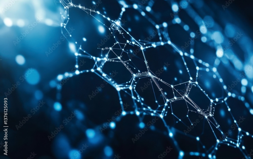 Abstract Network Connecting Dots in Dark Blue Tones with Bokeh Effect Abstract Network Connecting Dots in Dark Blue Tones with Bokeh Effect