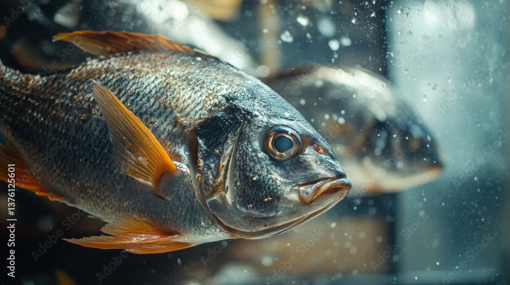 Fresh fish display in a small shop a close up look at seafood variety and quality Fresh fish display in a small shop a close up look at seafood variety and quality