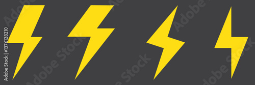 Lightning, Flash, Thunder icon set. Electric, Energy sign and symbol. thunderbolt and Power icon. Lightning, power icon, vector illustration On Transparent Background. EPS 10.