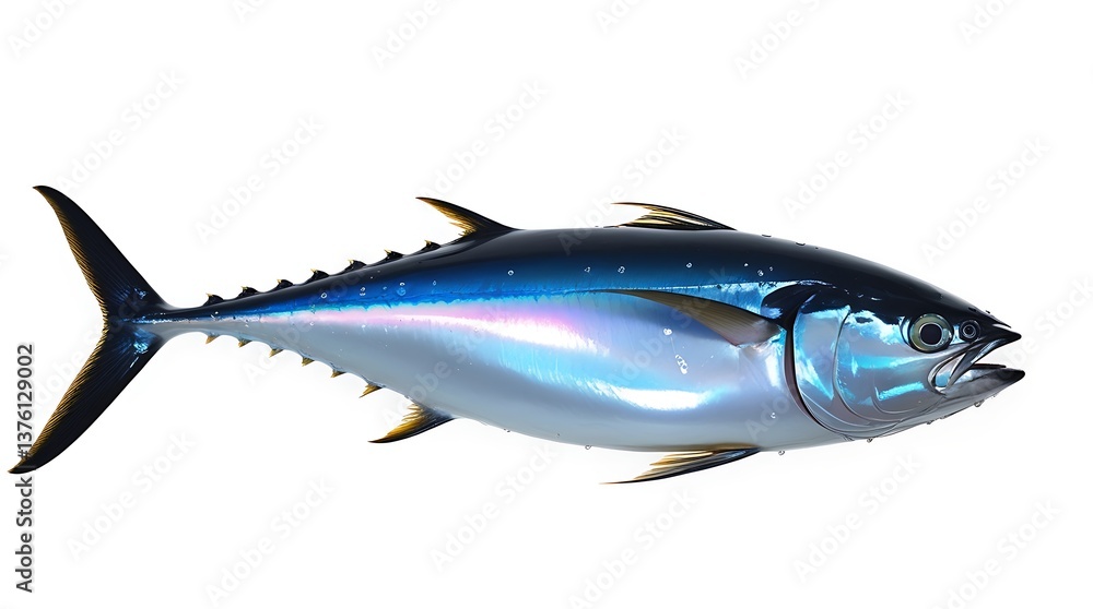Bluefin tuna Thunnus saltwater fish isolated on white background