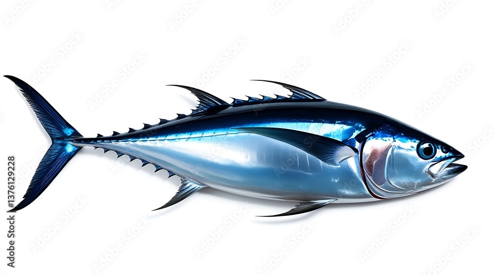 Bluefin tuna Thunnus saltwater fish isolated on white background