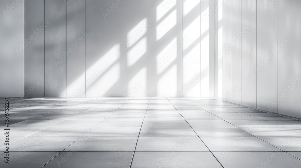 Sunlight Streaming Through Window Onto Tiled Floor in Modern Minimalist Interior Sunlight Streaming Through Window Onto Tiled Floor in Modern Minimalist Interior