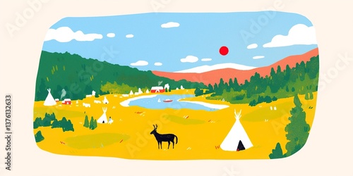 A serene, cartoon-style ill...