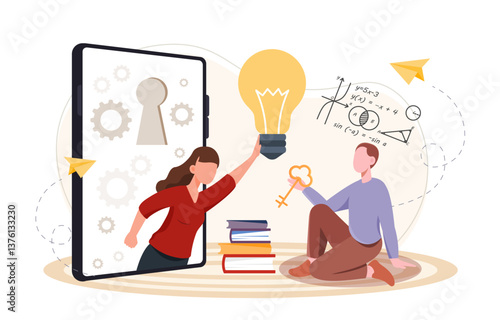 Online education unlocking knowledge. Vector illustration