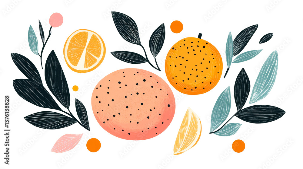 Oranges and Leafy Branches Composition, cut out transparent Oranges and Leafy Branches Composition, cut out transparent