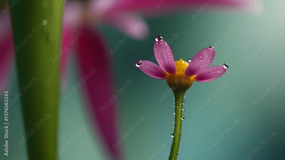 A drop of water magnifying the details of a tiny flower, a fresh look at nature’s beauty A drop of water magnifying the details of a tiny flower, a fresh look at nature’s beauty