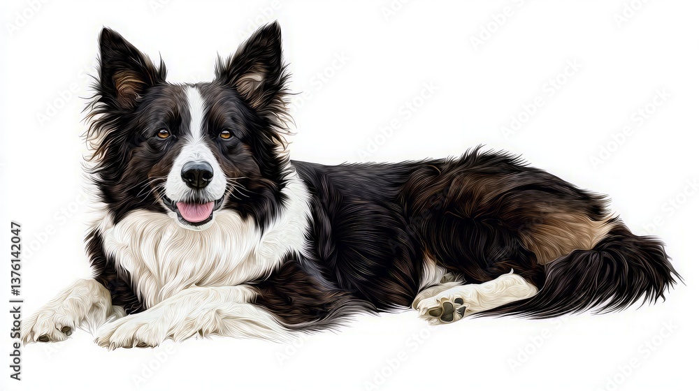 Fototapeta premium Border Collie Lying, Studio Shot, White Background