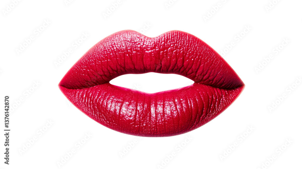 Obraz premium Red lips with lipstick beauty makeup, isolated, cut out transparent