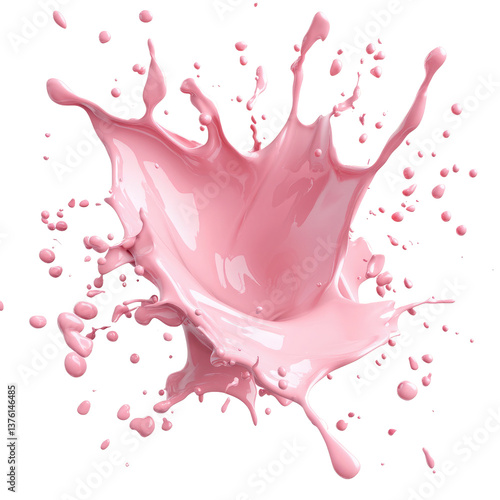 A vibrant pink splash explodes in a joyful burst of color against a clean white background, showcasing a dynamic and energetic moment.