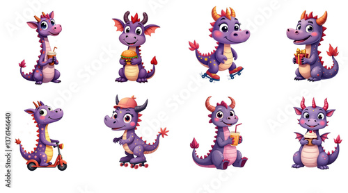 Title: Friendly Dragons Smiling Merrily on a White Background [With Spaces]