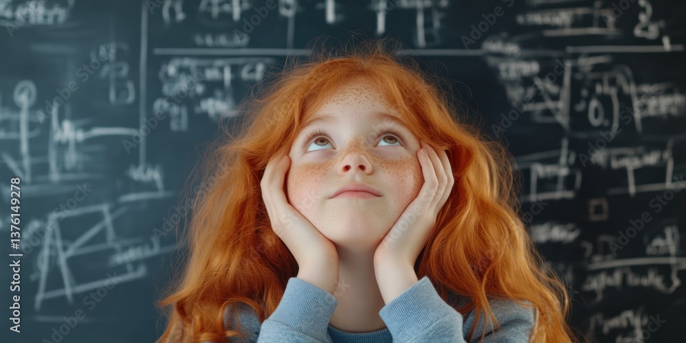 Smart Young Girl Surrounded by Calculations Smart Young Girl Surrounded by Calculations