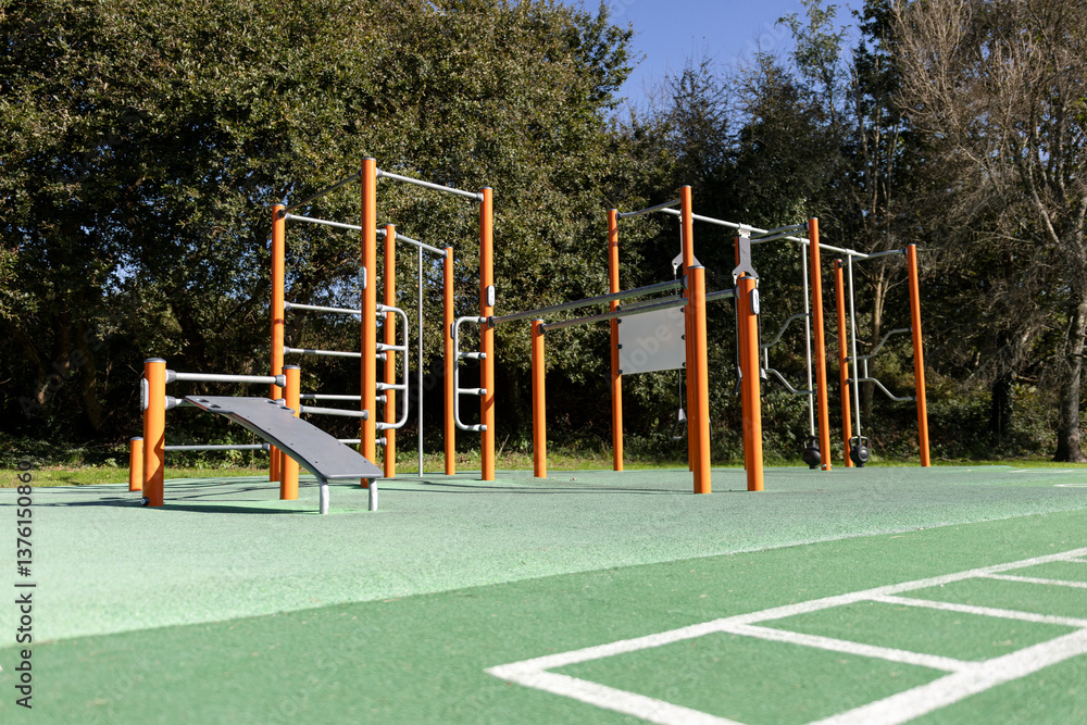 Fototapeta premium outdoor calisthenics park with various exercise equipment promotes fitness and a healthy lifestyle in the city