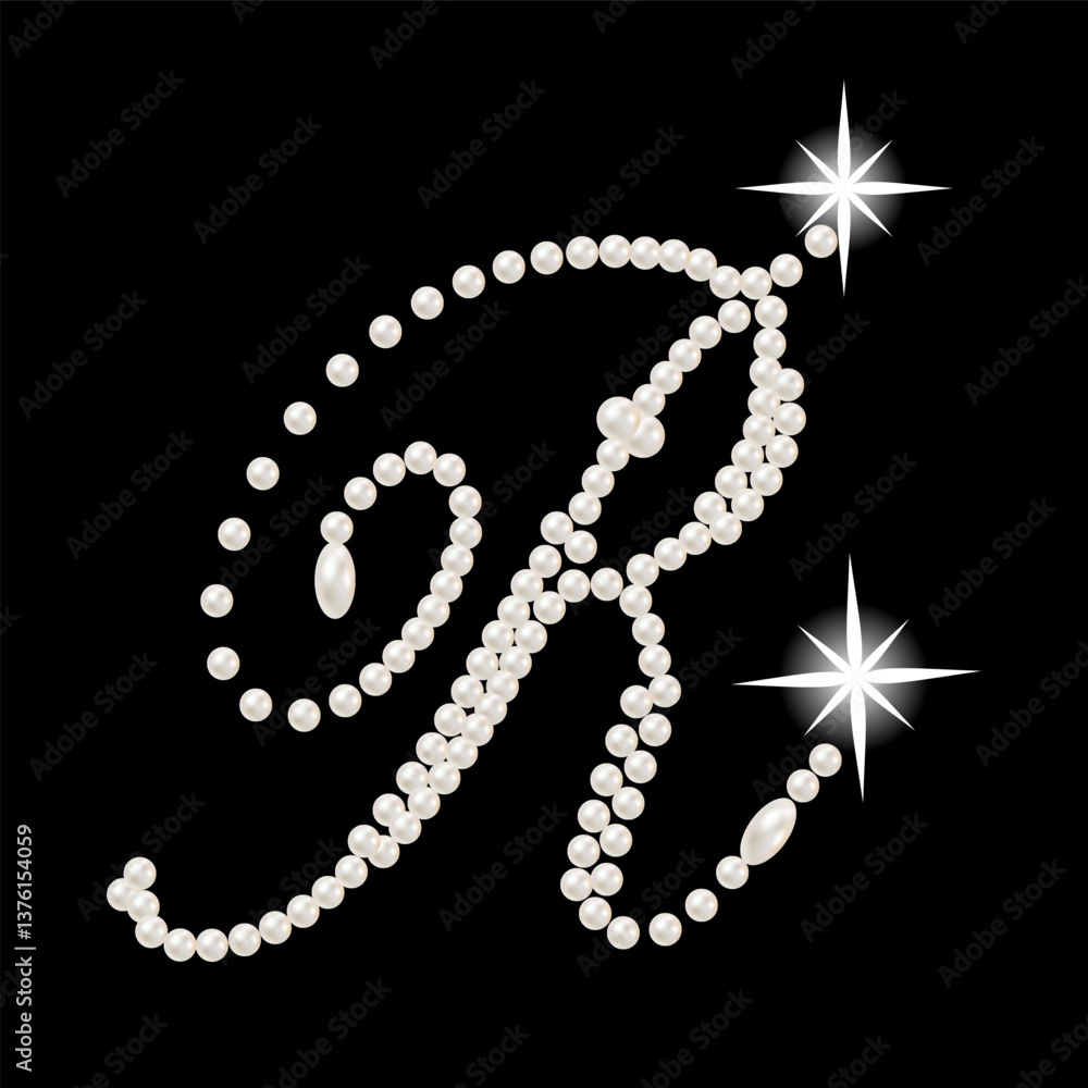 Capital Letters of English alphabet romantic with pearls
