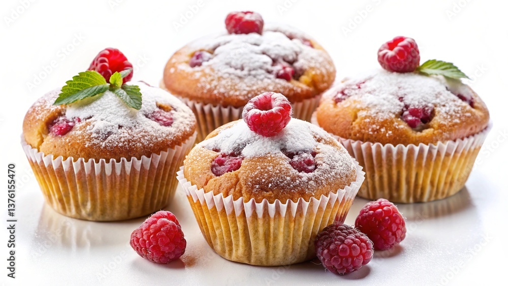 Raspberry muffins with powdered sugar on white
Raspberry muffins with powdered sugar on white