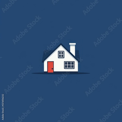 Wallpaper Mural Simple house illustration with red door against a blue background representing home and comfort Torontodigital.ca