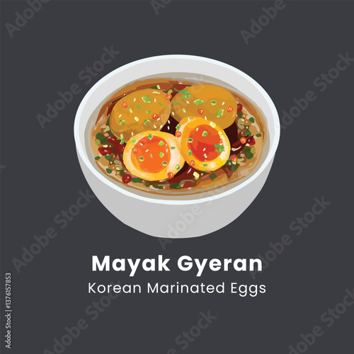 Vector illustration of Mayak Gyeran korean marinated eggs with soy sauce