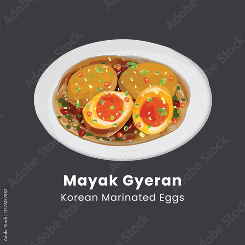 Vector illustration of Mayak Gyeran korean marinated eggs with soy sauce