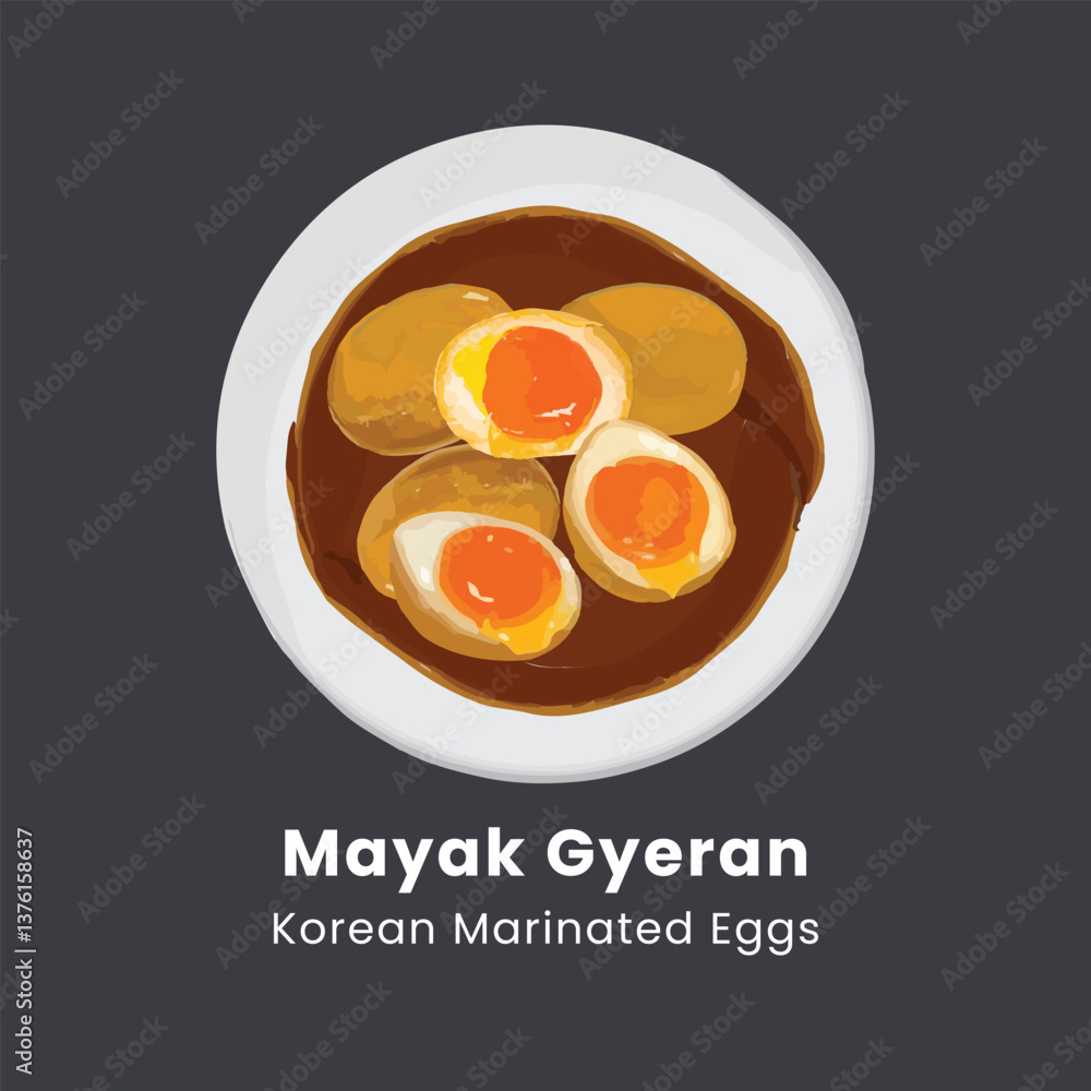 Vector illustration of Mayak Gyeran korean marinated eggs with soy sauce Vector illustration of Mayak Gyeran korean marinated eggs with soy sauce