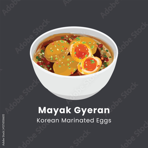 Vector illustration of Mayak Gyeran korean marinated eggs with soy sauce