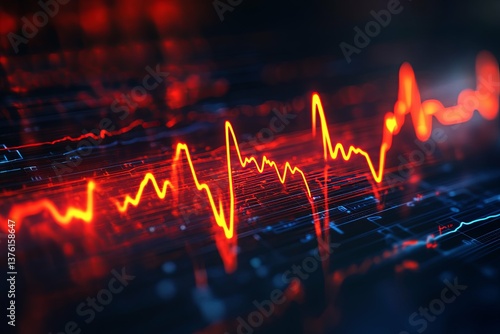 Wallpaper Mural Glowing red waveform pulses across a dark electronic circuit board Torontodigital.ca