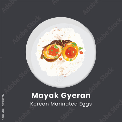 Vector illustration of Mayak Gyeran korean marinated eggs with soy sauce